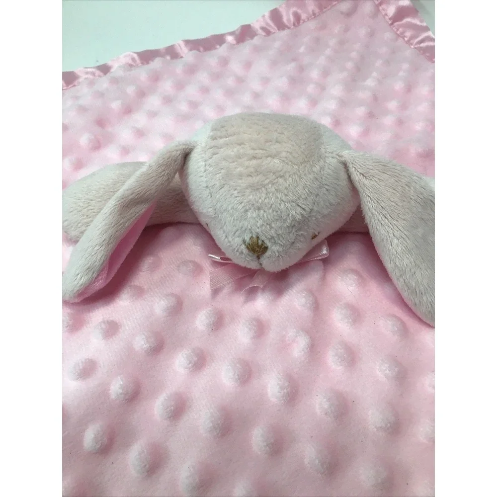 Pink Bunny Rabbit Baby Lovey Minky Dots Satin Trim Security Blanket 16